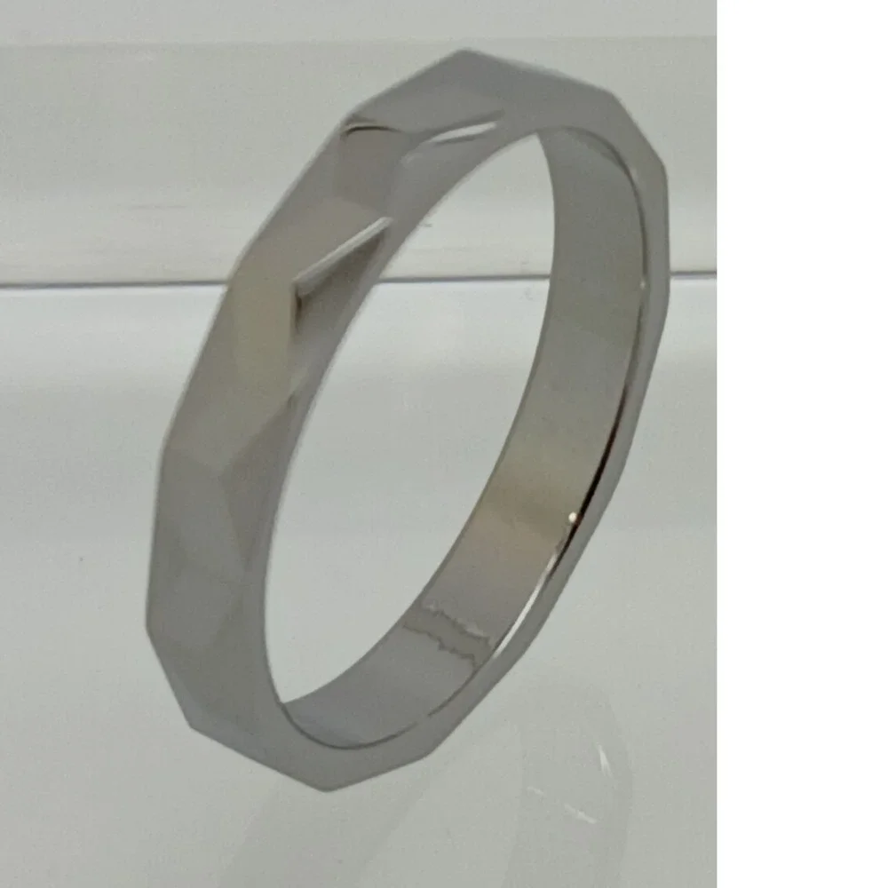 Vintage 90s Y2K Tungsten Faceted Geometric Band Ring Size 10.25 Silver 4mm New